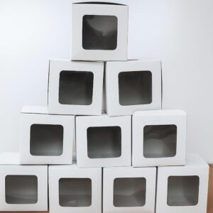 cake boxes with window (pack of 20) bakery boxes for cakes, donuts, pie, cookies, cupcakes, chocolates, desserts: size 5x5x3 inches cardboard, white