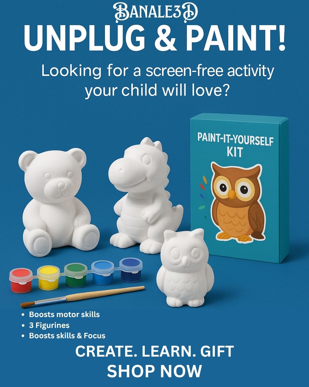 diy paint it yourself acrylic painting kit for kids & adults | set of 3 figurines, 6 non toxic acrylic colors & 1 paint brush | creative arts & crafts activity | improve motor skills | birthday gift idea for boys & girls (ages 4+) diy paint it yourself acrylic painting kit for kids & adults | set of 3 figurines, 6 non toxic acrylic colors & 1 paint brush | creative arts & crafts activity | improve motor skills | birthday gift idea for boys & girls (ages 4+)