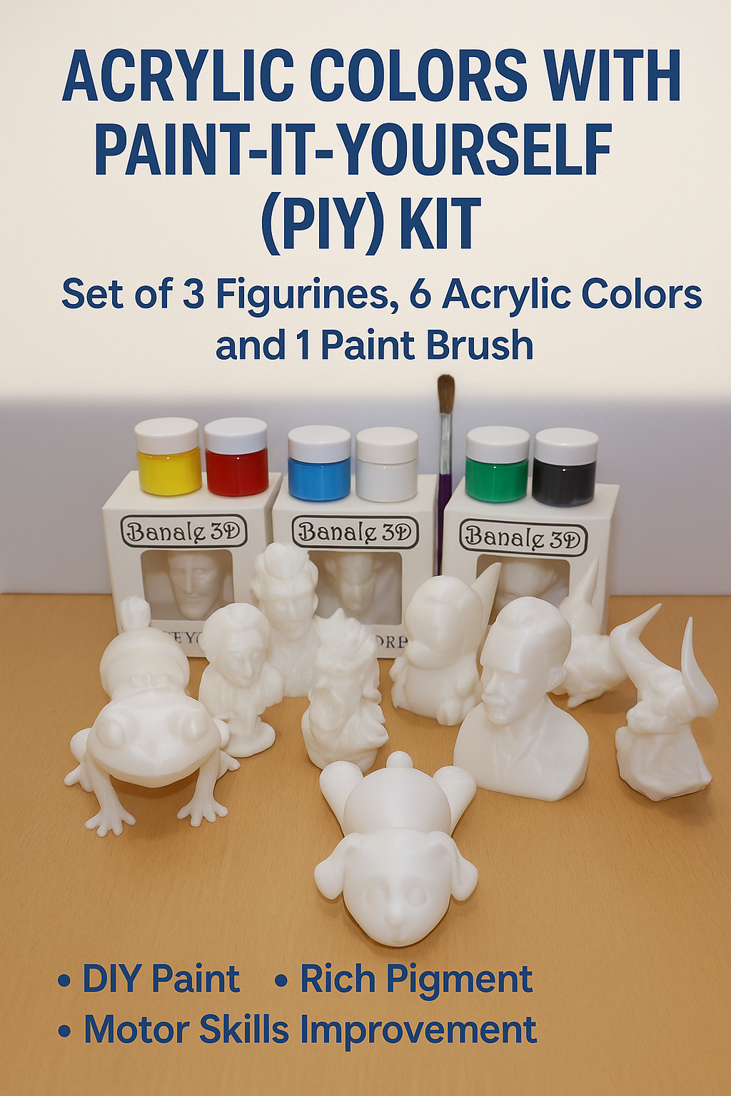 diy paint it yourself acrylic painting kit for kids & adults | set of 3 figurines, 6 non toxic acrylic colors & 1 paint brush | creative arts & crafts activity | improve motor skills | birthday gift idea for boys & girls (ages 4+) diy paint it yourself acrylic painting kit for kids & adults | set of 3 figurines, 6 non toxic acrylic colors & 1 paint brush | creative arts & crafts activity | improve motor skills | birthday gift idea for boys & girls (ages 4+)